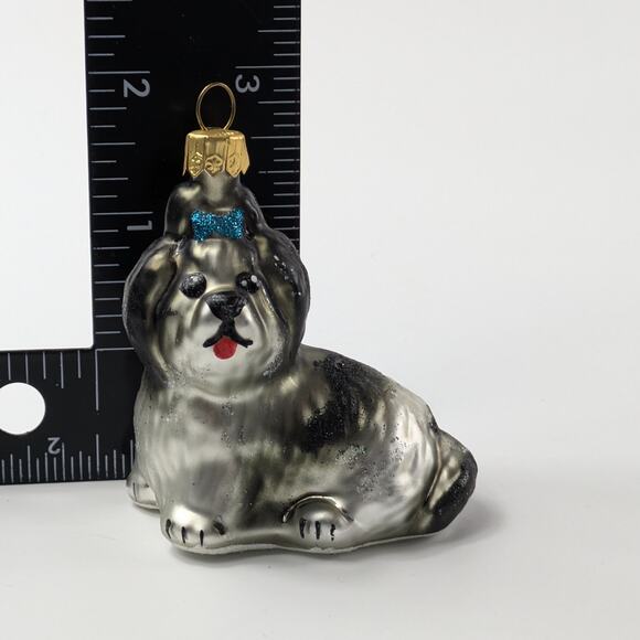 Shih Tzu Dog Handblown Glass Ornament Christmas Tree Black Silver Poland Glitter - Picture 9 of 11